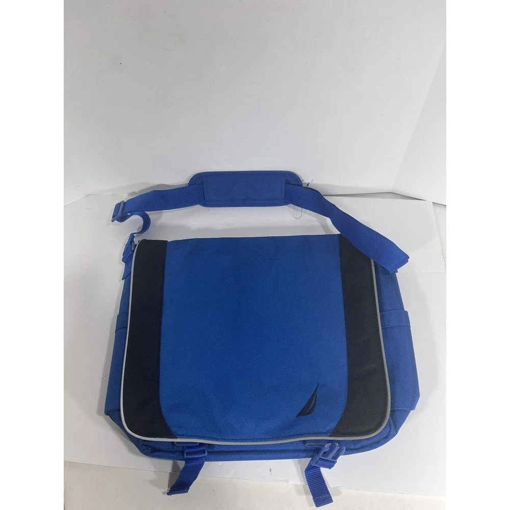 Nautica Blue Black Canvas Messenger Bag Laptop Case Crossbody Padded Strap 16x13
